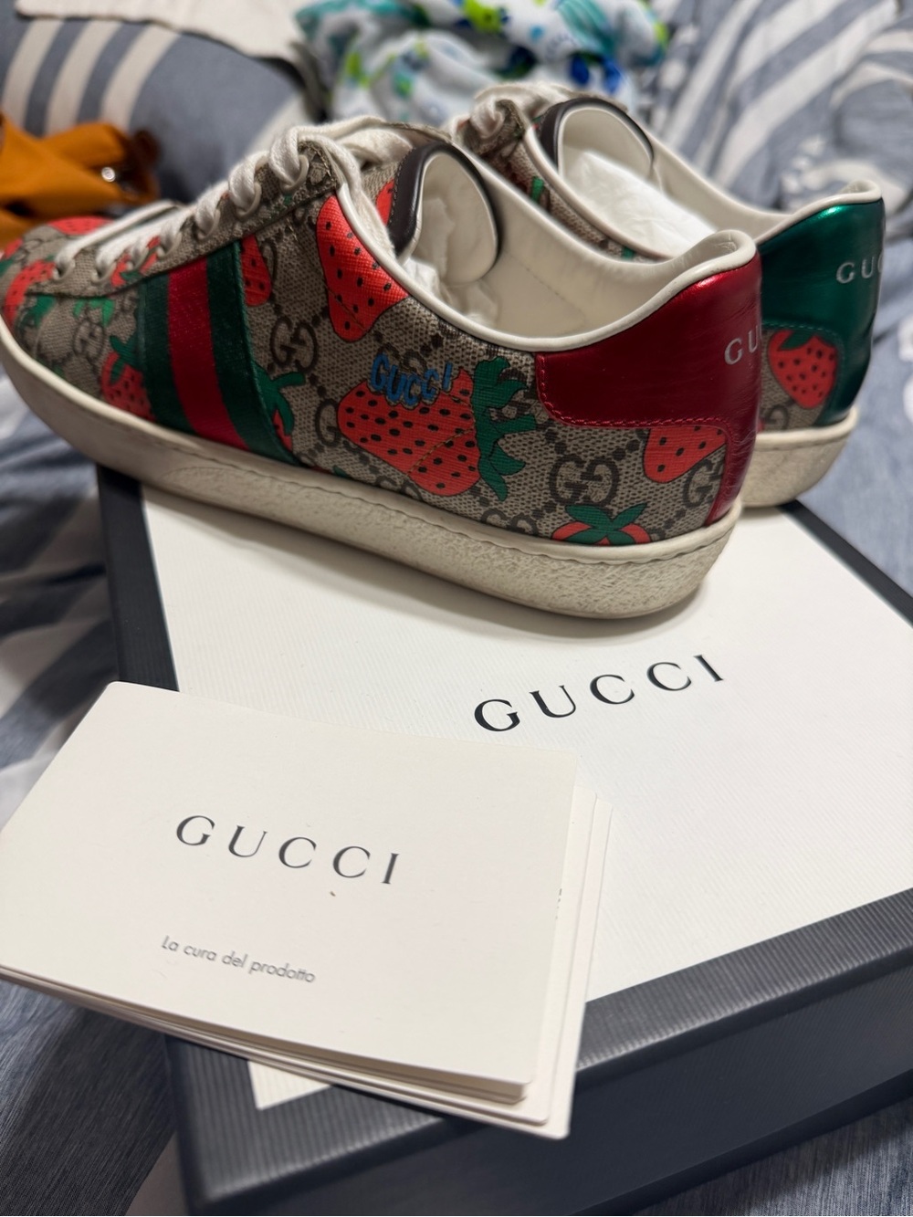 Gucci Strawberry GG Canvas Low-Top Sneakers with Green/Red Accents